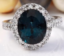 6.40 Carat Natural London Blue Topaz and Diamonds 14K White Gold Ring