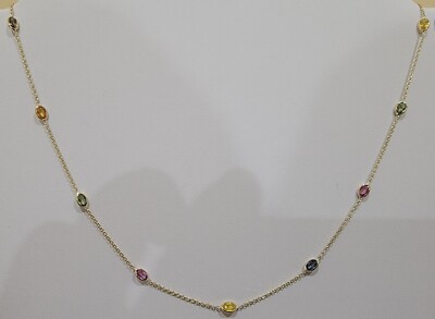14 Karat Gelbgold Kette echt mehrfarbig Supphire 5×3 mm 18'' Karabinerverschluss