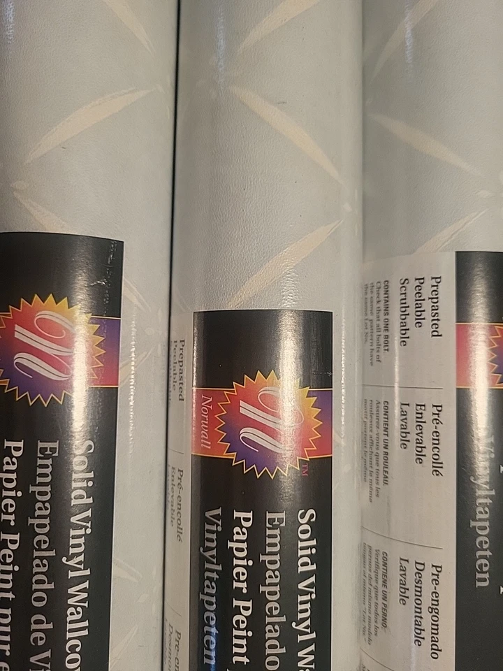 Papel Pintado Norwall 3 Unidades AZUL CLARO Con Patrón BLANCO Cubierta Vinilo Años 90 COMO NUEVO Foto 4 de 4