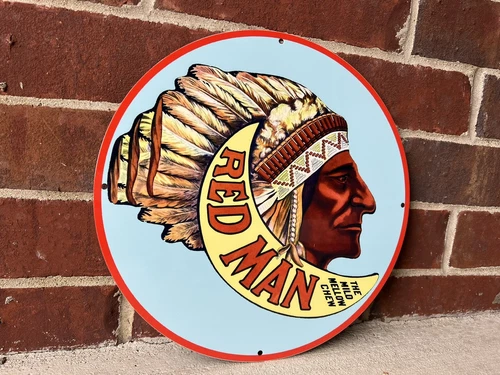 12”  Red Man Indian Chewing Tobacco Heavy Metal Vintage Style Steel Sign