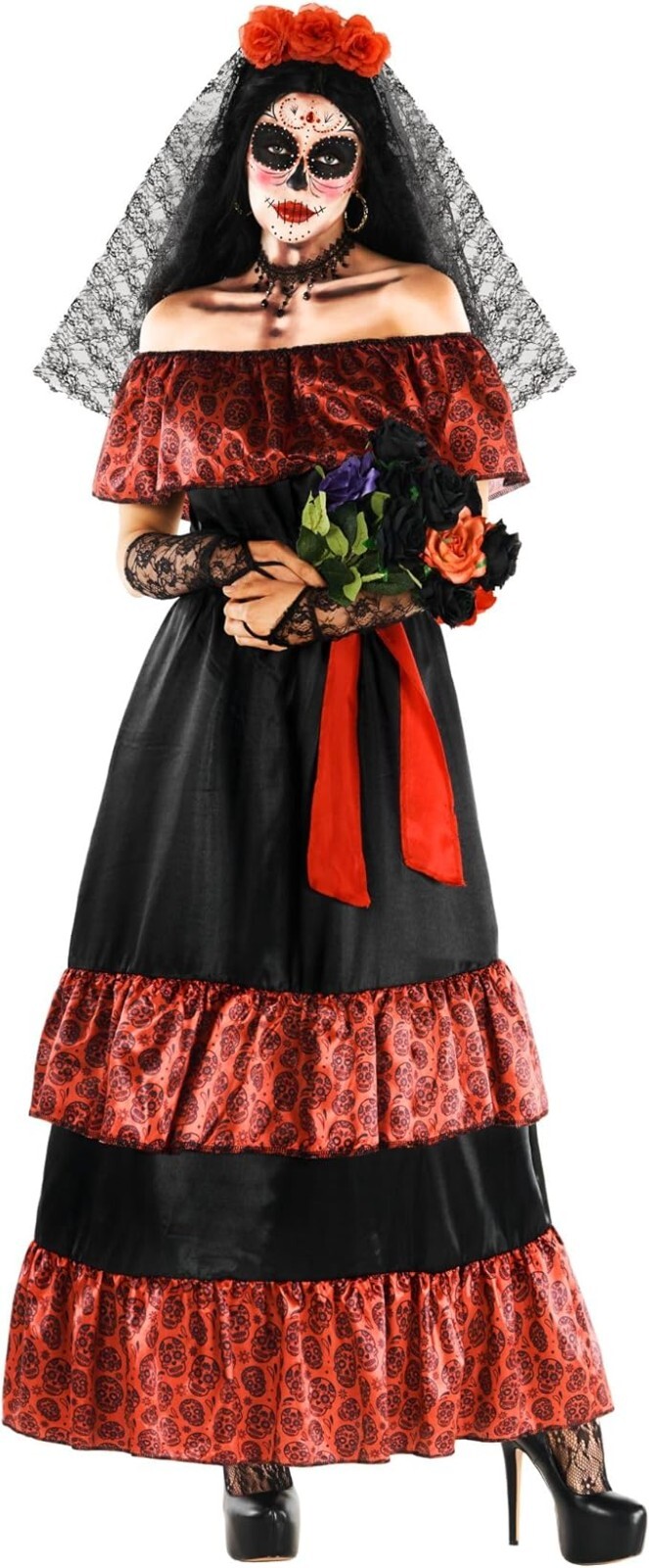 Mujer Día de Muertos Disfraz S-2XL Señora Día de los Muertos Vestido Halloween