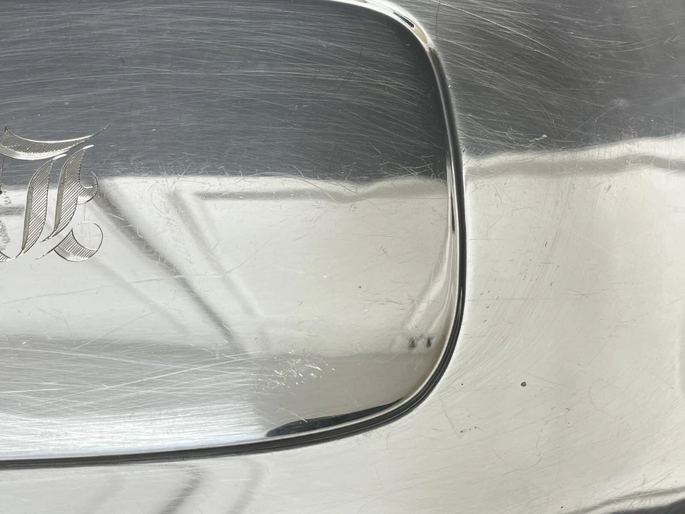 Bandeja rectangular Reed & Barton plata de ley 15" 784 gr. Con monograma Foto 4 de 4