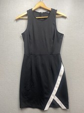 Guess Cocktail Evening Dress Women’s Black Sz Medium White Trim Zips Close