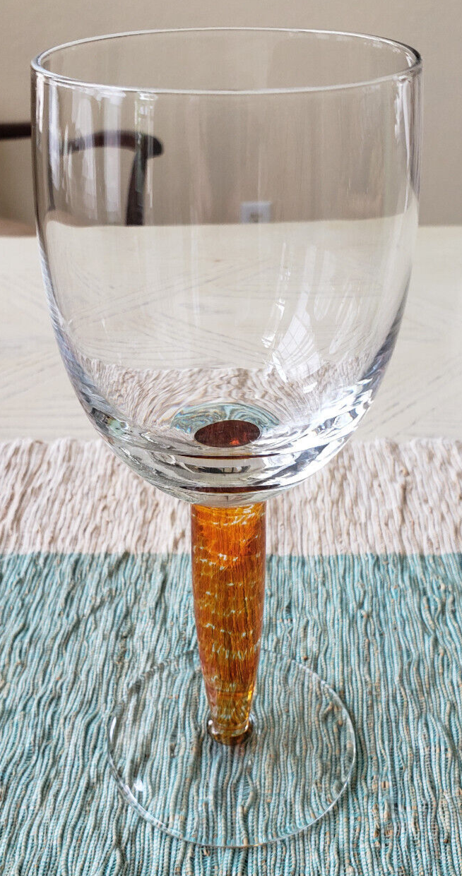 Denby Crystal Fire (CLEAR BOWL,ORANGE/AMBER STEM) WINE-RED 8 1/2 X 3 1/ ...