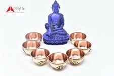 3 Inches Set of 7 Pieces Tibetan Buddhist Water Offering Bowls (Brass) OM Symbol