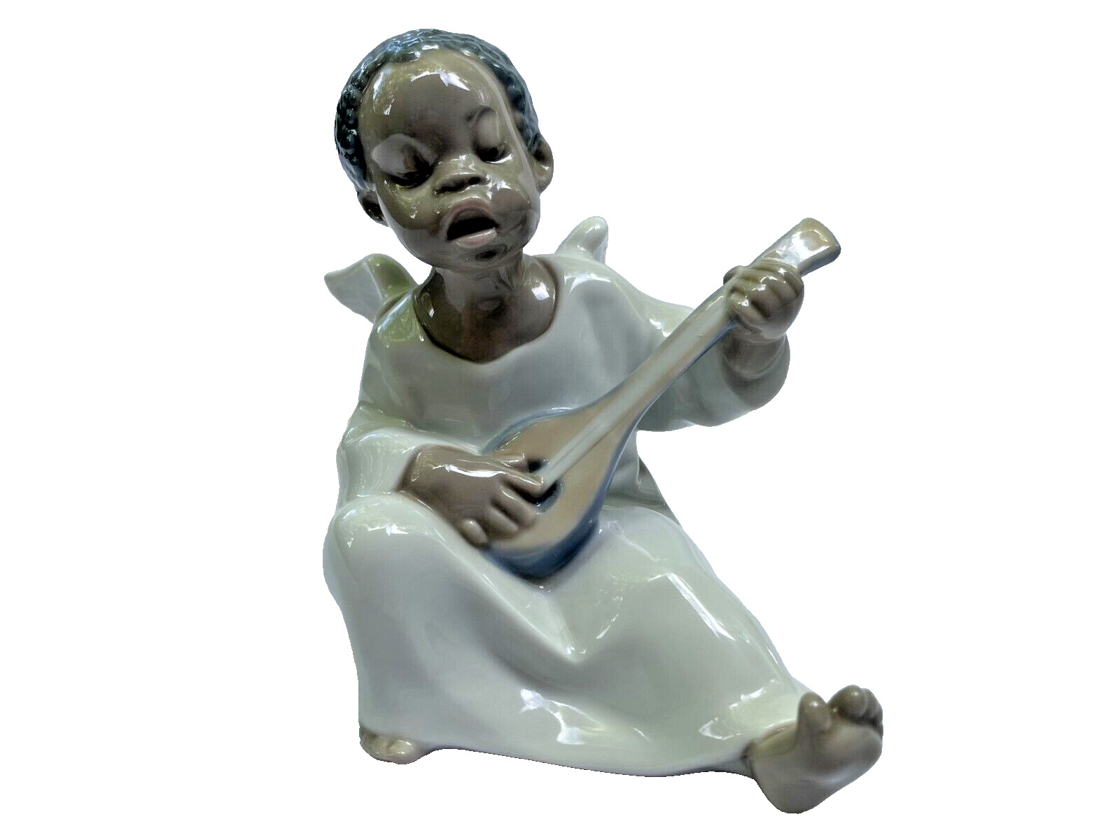 Lladro Retired Black Legacy Collection 4537 Angel Playing Lute Please Read