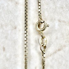 Vintage 14K Yellow Gold Box Chain Necklace - 18 Inch 14K Gold Chain Necklace