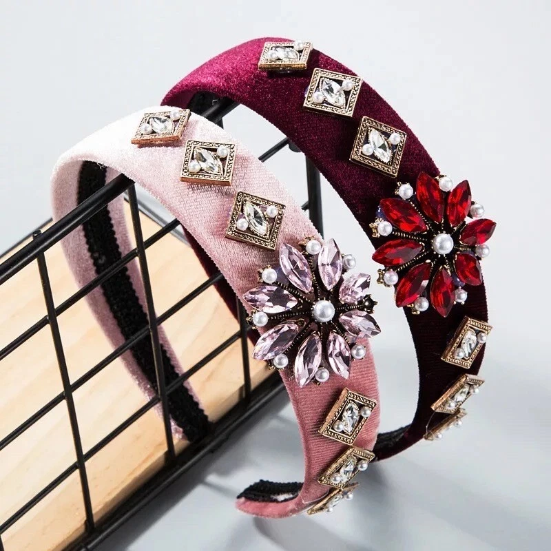 Bejeweled Velvet Rhinestone Headband with Pearls /Luxury Headband - Image 2 of 4