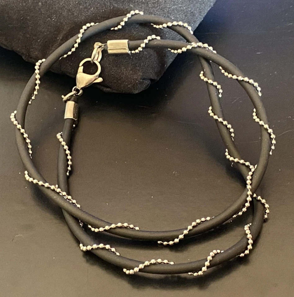 Collana in acciaio inox da uomo catenina catena palline sfere filo spinato 50 cm - Immagine 2 di 4