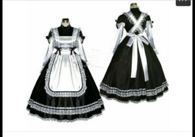 lockable satin dress Women Sissy Maid Lockable Satin Long Pink Black Liberia