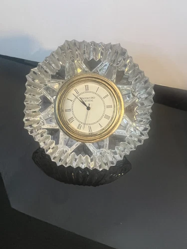 Waterford Diamond Shaped Lismore Crystal Desk Clock Paperweight VTG