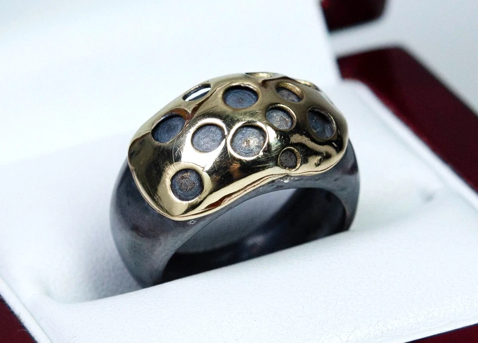 585 Gold/ 950 Silber - vintage Designer Ring - Handarbeit/ Goldschmiedearbeit