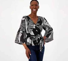 Attitudes by Renee Faux Wrap Cabana Top-Etched Palms-Medium A601036 NEW