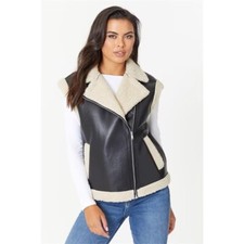 New Brown Aviator Gilet Pu - Faux Leather Jacket By Be You