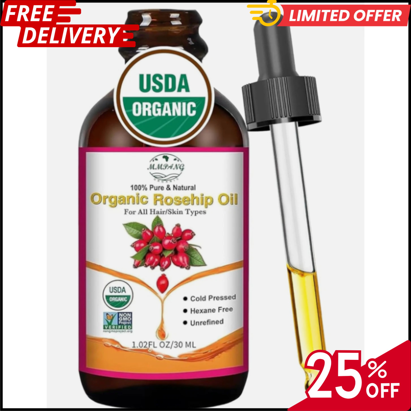 For Face, Usda Certified, Cold Pressed, Unrefined, 100%