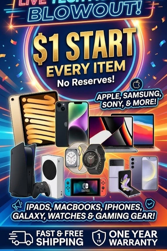 $1 START! MASSIVE APPLE, SAMSUNG & SONY TECH EVENT! IPADS, PHONES, + MORE!