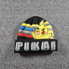Pokemon Pikachu Hat Beanie Knit Youth One Size Black Stripe Pika OSFM Winter