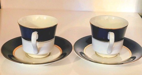 Cathy Hardwick For Mikasa Coffee Cup with Saucer Set Cobalt Blue L6058 - Picture 13 of 14