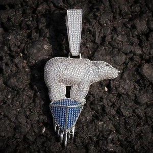 Authentic 3Ct Round Cut Real Moissanite Polar Bear Pendant 14K White Gold Plated Silver