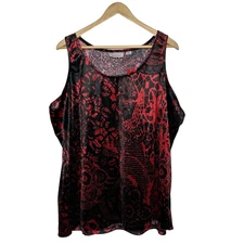New Avenue Tank Top Womens Size 26 Red Black Velvet Floral Shell Christmas Party