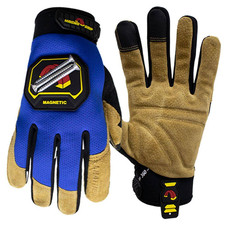 Hi Dex Leather Work Glove with Integrated Magnetic Storage, Blue, Large
