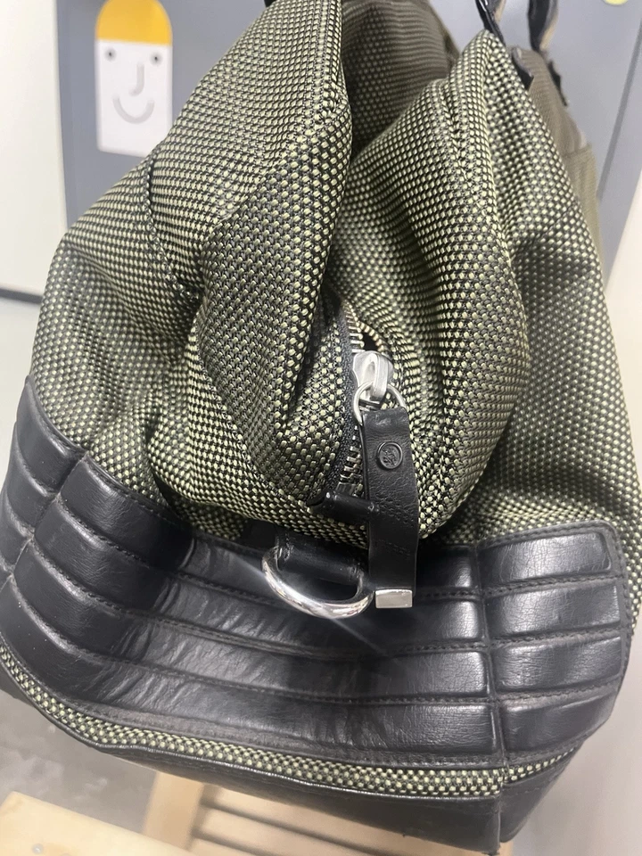 Vintage Diesel Green & Black Leather Duffle Bag – Red Lining – Y2K Era - Image 3 of 4