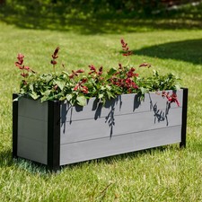 Acacia Wood Raised Garden Bed with Planter Bag - 14.75" H - Gray by Sunnydaze