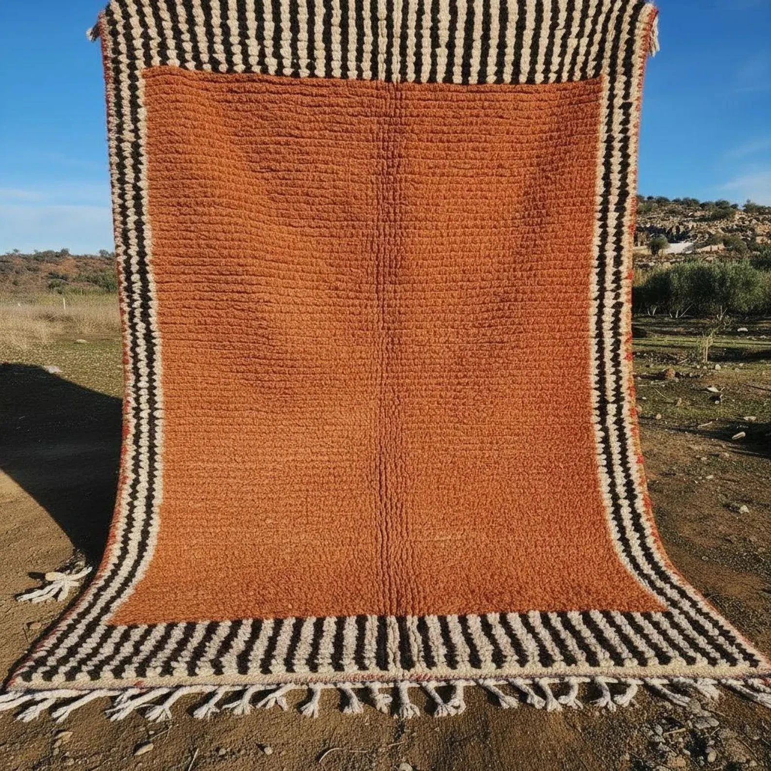 Handmade Orange Moroccan Rug – Terracotta Berber Wool, Boho Home Decor Carpet.
Opens in a new window