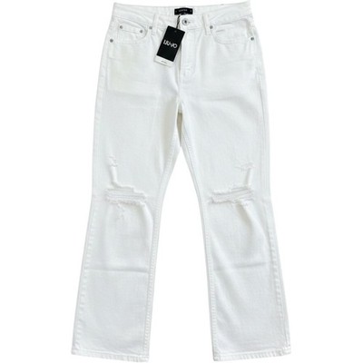 Liu Jo Milano Womens Straight Boule Distressed Jeans Cream Bianco Ottico 31 NEW