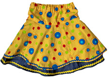 Girl's handmade "double" skirt, size 5/6, yellow w/dots w/ underskirt of denim