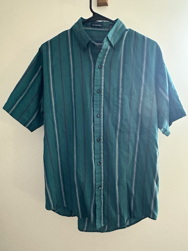 Vintage Manhattan Men’s Shirt Sleeve Button Down Striped Shirt Medium
