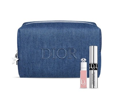Dior denim makeup pouch, mini lip maximizer and mascara set bundle