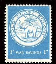 Gold Coast 1943 WWII 1d 'WAR SAVINGS' stamp Seal of the Colony MNH. Scarce.