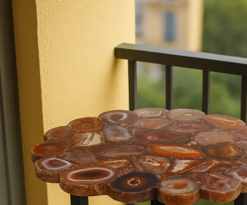 15" Red Agate Round Coffee Side End Table - Stunning Home Decor Piece - Image 4 of 4