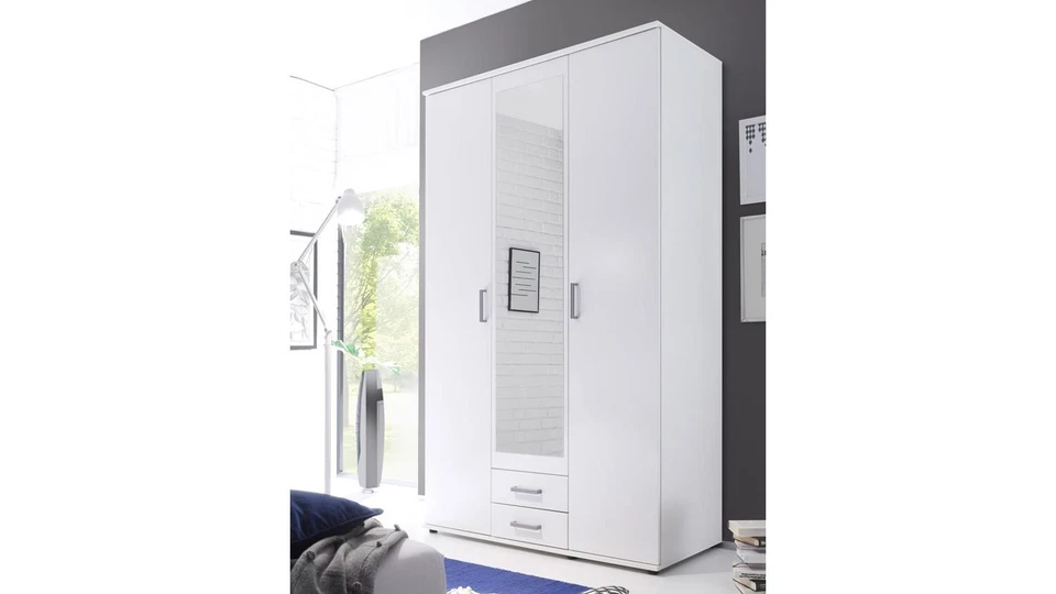 Kleiderschrank 3-türig weiß Drehtürenschrank Karl Schrank Spiegel