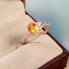 Natural Citrine Ring, Anniversary Ring, 925 Sterling Silver, Three Stone Ring