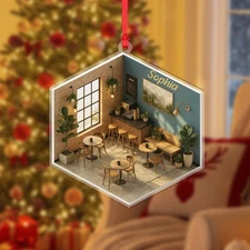 Personalized Coffee Shop Diorama Ornament, Cafe Scene Christmas Decor