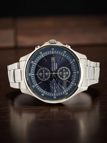 ESTATE VINTAGE SEIKO MENS WATCH BLUE DIAL CHRONOGRAPH 7T92-0NY0 NEW BATTERY 7939