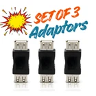 USB COUPLER ADAPTER FEMALE TO USB A SOCKET JOINER CONNECTOR BLACK CABLE *3pcs*