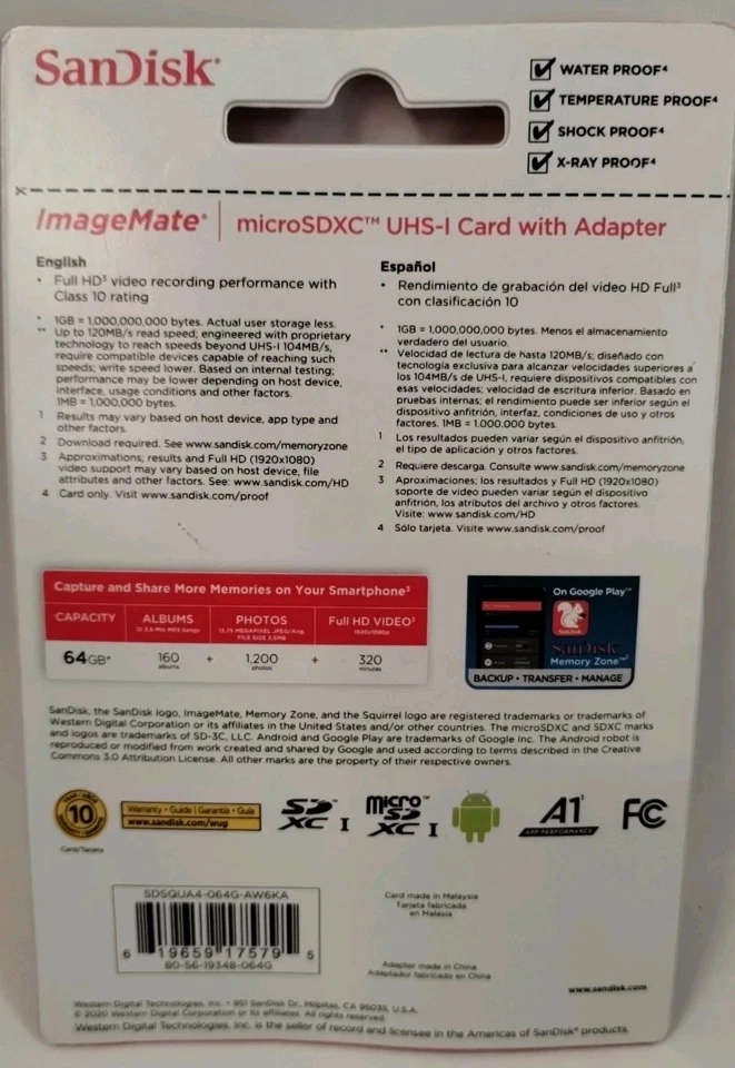 Sandisk 64GB Microsdxc UHS-I Card With Adaptor - Image 2 of 2