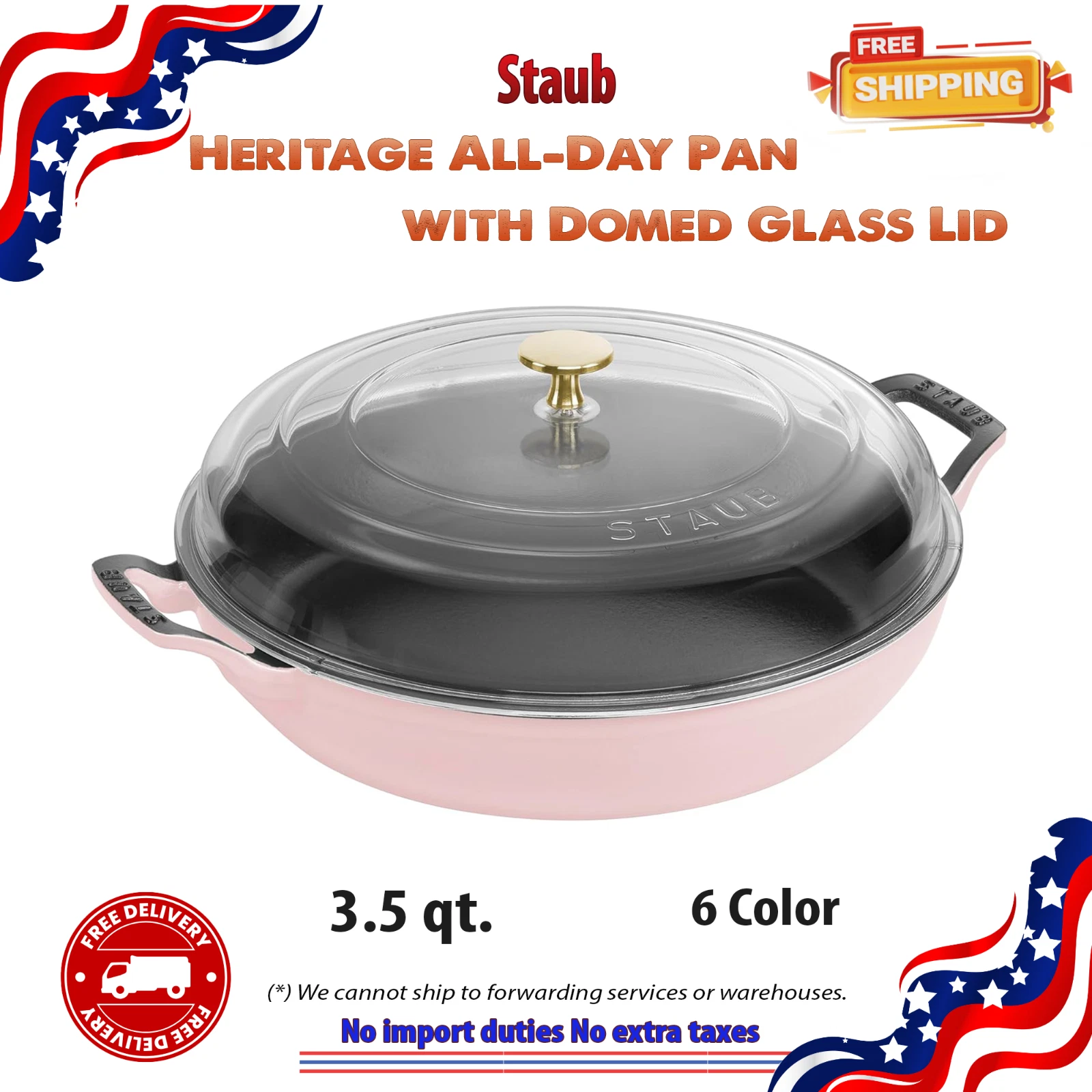 Staub Heritage All Day Pan 3.5 Quart with Domed Glass Lid Enameled Cast Iron