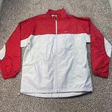 Vintage Nike Men's L Windbreaker Jacket Red Grey Colorblock Full Zip Mesh Lined