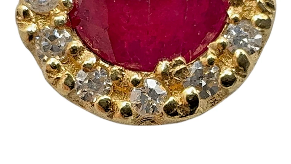 14K Yellow Gold Approx. 0.90Ct Natural Ruby  & Diamond Stud Earrings 1.3 dwt Foto 3 de 4