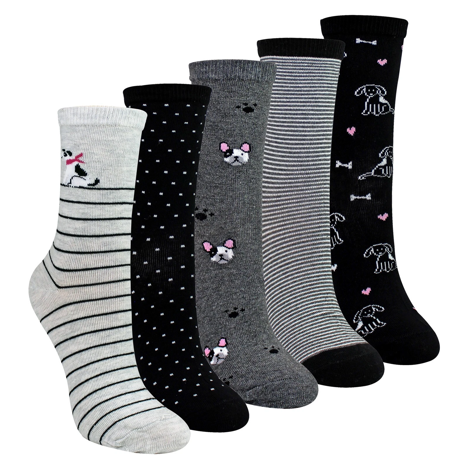 Sock Snob - 5 Pairs Womens Dog Patterned Soft Cotton Socks