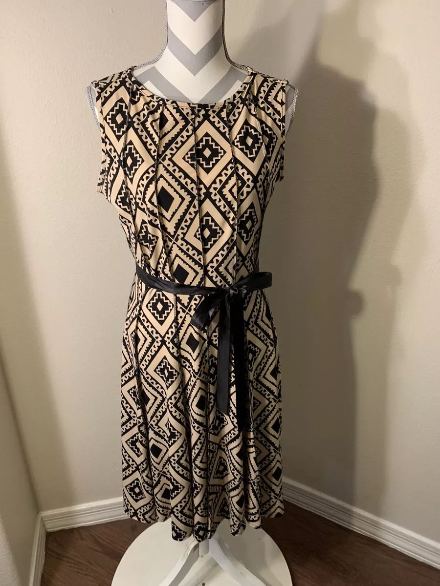 HAANI Tan And Black A-line Black Ribbon Belt Dress Size PL 134
