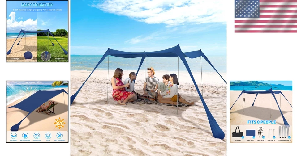 Семейная пляжная палатка с балдахином — прочный ультрафиолетовый солнцезащитный козырек с сумкой для переноски - Изображение 2 из 4