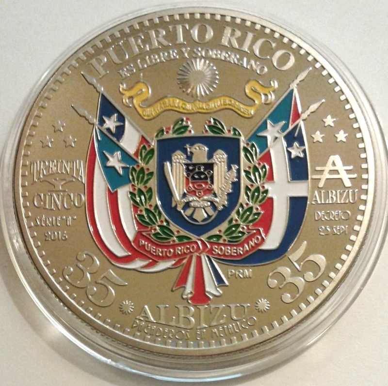 Moneda 35 ALBIZU OSCAR LOPEZ San Sebastian PUERTO RICO SILVER Plate Coin token