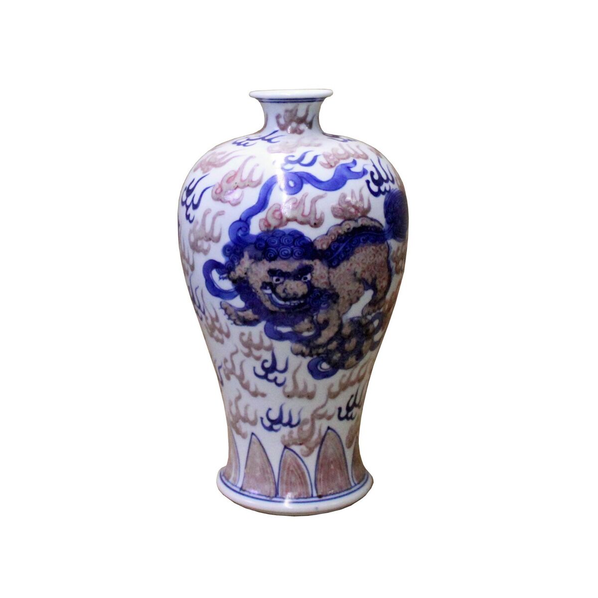 Chinese Red Blue White Porcelain Handpainted Foo Dog Small Vase cs4424S Chinese Red Blue White Porcelain Handpainted Foo Dog Small Vase cs4424S