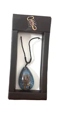 Necklace - Scorpion  insect - black Slider cord -pear shape- blue background