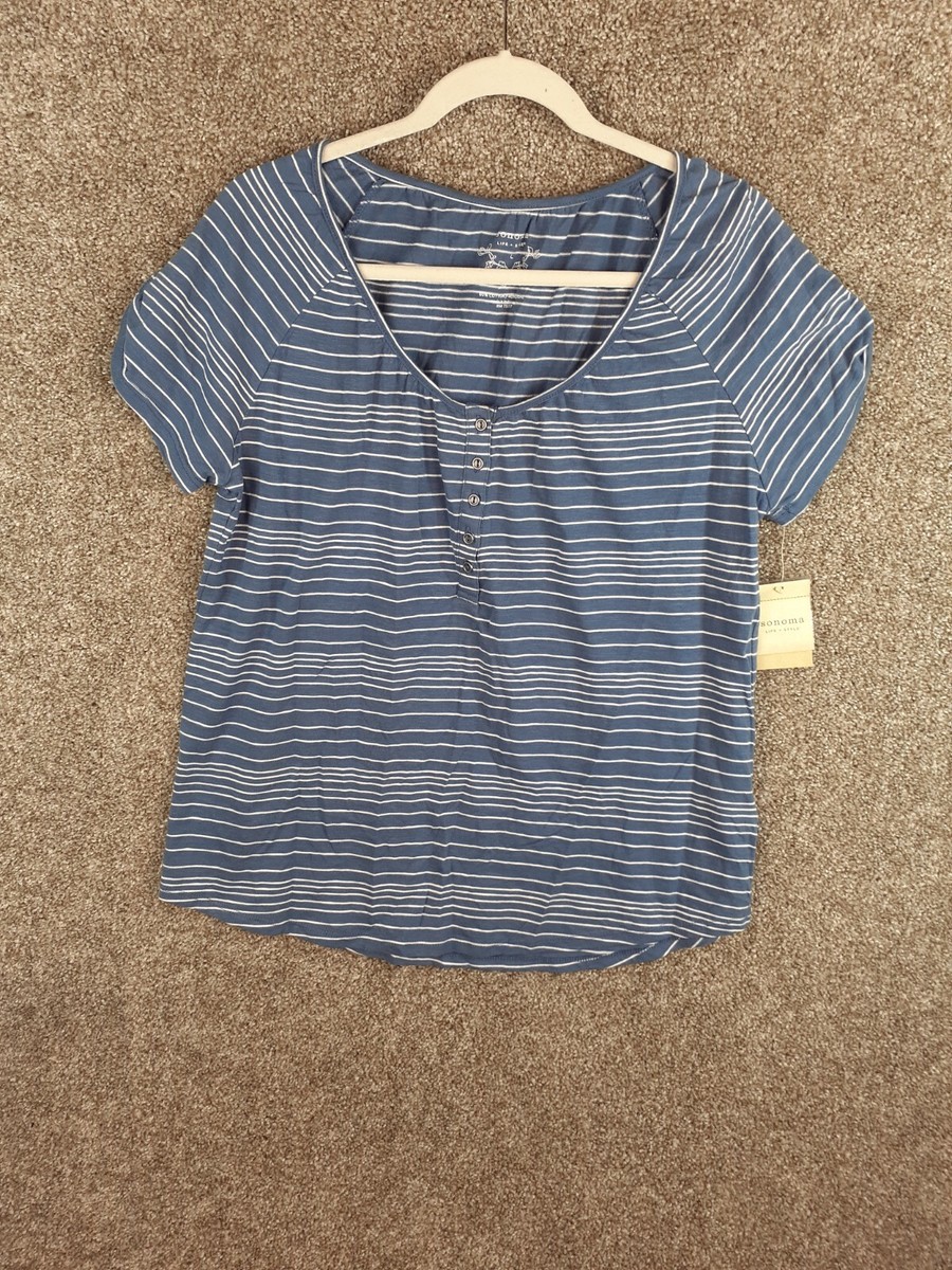 Sonoma Short Sleeve Blue White Striped T Shirt Womens L Cotton Modal Knit  NWT